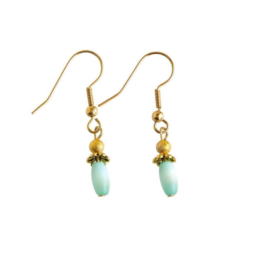 Teal Glass and Gold Earrings - Picture 2 of 4